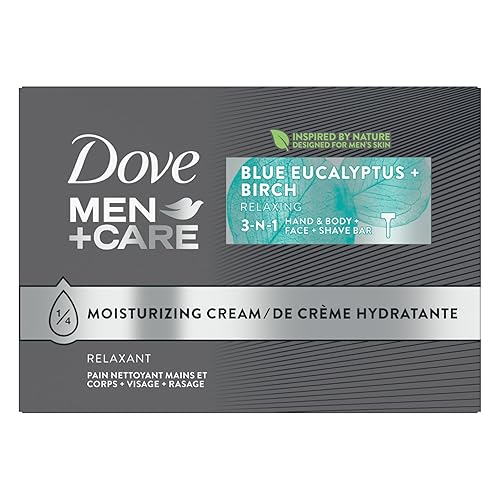 DOVE MEN + CARE Bar 3 in 1 Cleanser for Body, Face, and Shaving Blue Eucalyptus 8 Bars For Fresh, Healthy-Feeling Skin Body and Facial Cleanser More