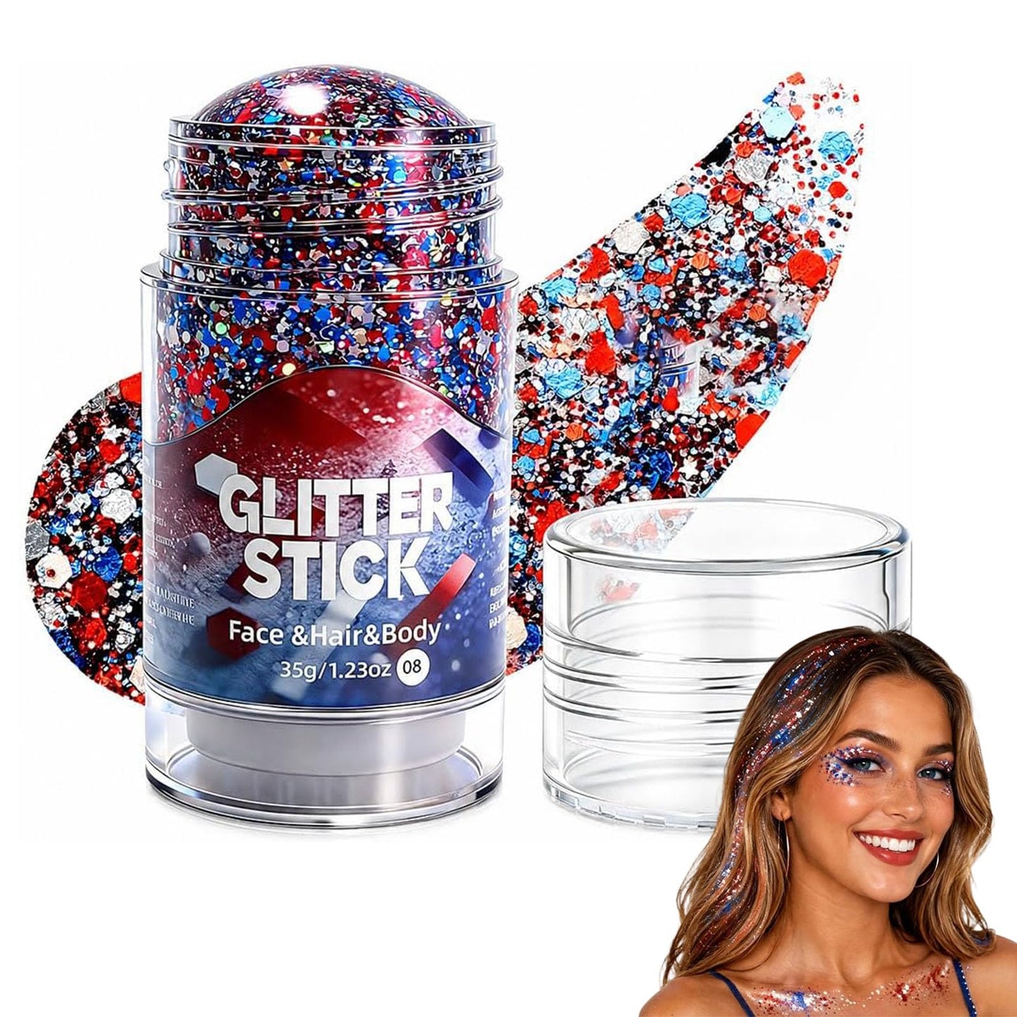 4th of July Patriotic Body Glitter Stick, Waterproof Long Lasting Colorful Sparkle Gel for Face & Body, No Glue Needed Makeup for Independence Day