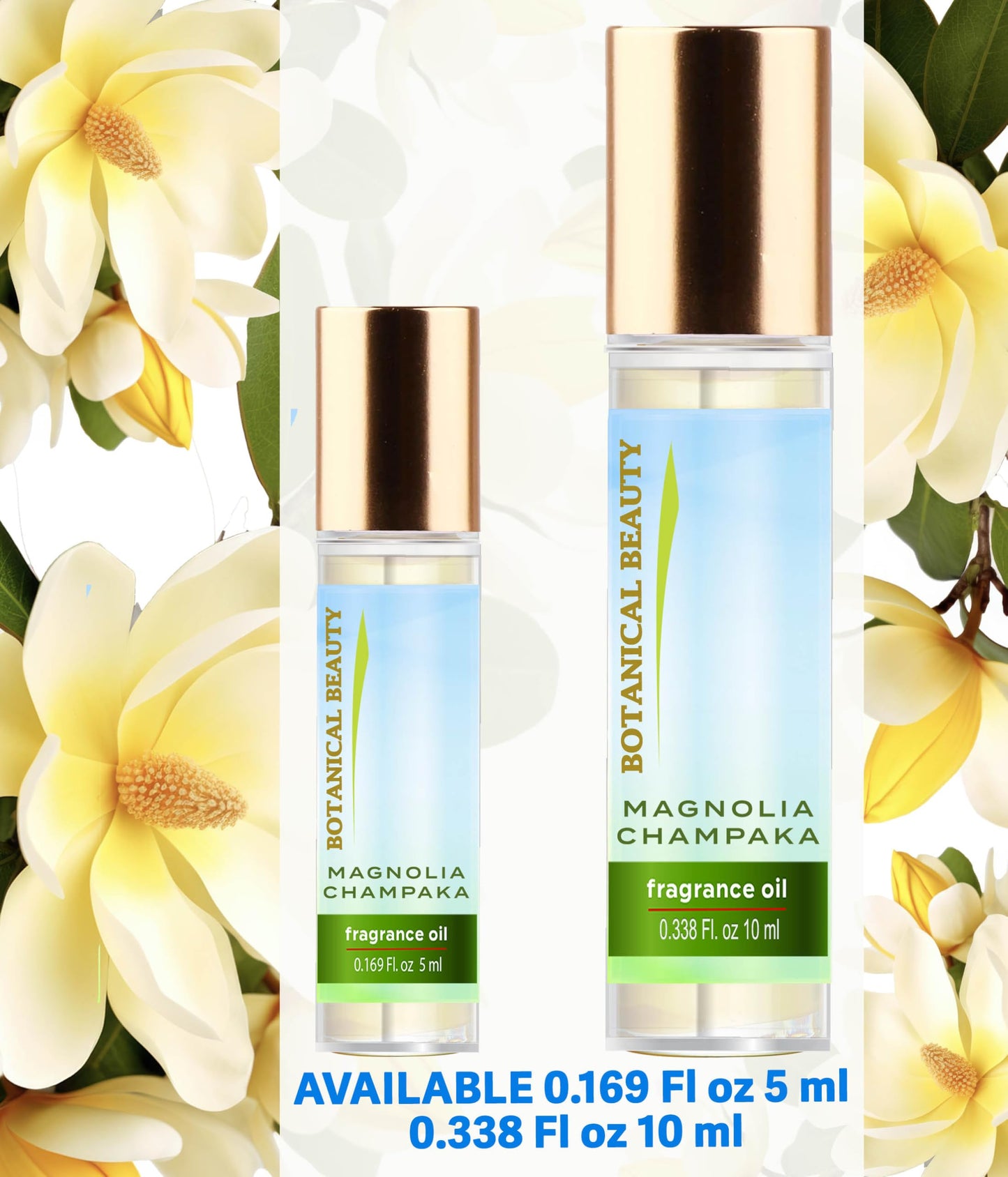 Botanical Beauty MAGNOLIA CHAMPAKA FRAGRANCE OIL ROLL-ON 0.338 Fl Oz 10 ml Rollerball Perfume, Long Lasting an luxury scent of blend of Lilac