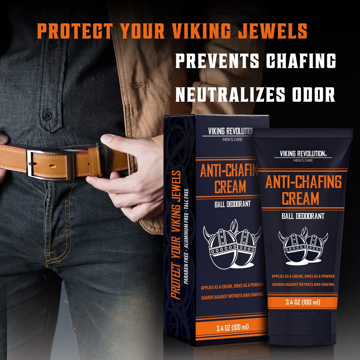 Viking Revolution Balls Deodorant With Aloe Vera and Purslane - Groin and Crotch Anti-Chafing Cream for Men - Quick Drying, Talc-Free Ball Cream 3.4oz