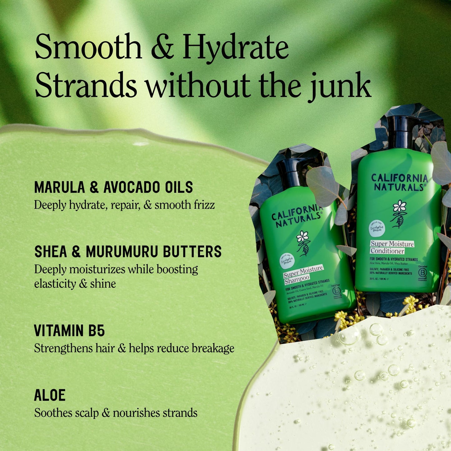 California Naturals Eucalyptus Breeze Super Moisture Shampoo and Conditioner Set for Dry Damaged Hair, Hydrating, Scalp & Hair Care, Natural, Vegan