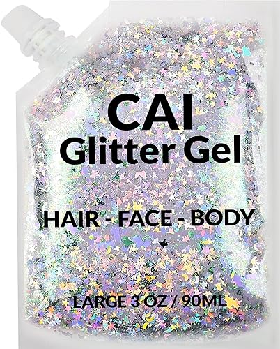 Face, Body & Hair Glitter Gel - Halloween Glitter for Kids and Women - 3 Oz Cosmetic-Grade Gel w/Moon & Stars for Festivals & Halloween Party, Easy