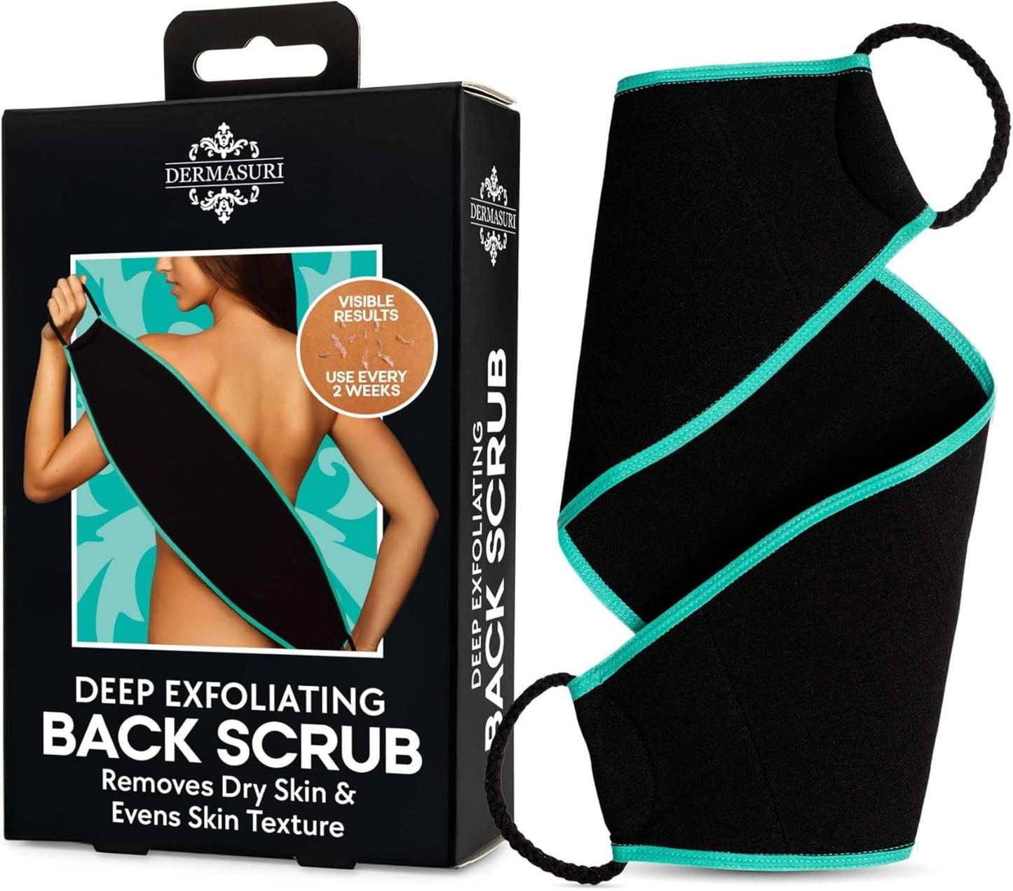 Dermasuri - Deep Exfoliating Back Scrubber - Bath & Shower Back Scrub - Body Exfoliator Scraper Tool - Deep Exfoliation Body Cleaner for Shower - 27"