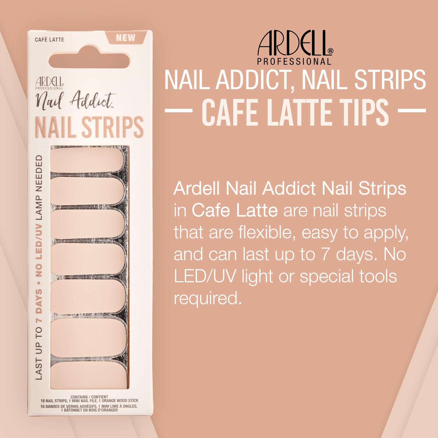 Ardell Nail Polish Strips - Café Latte Wraps, Long-Lasting Nail Stickers for Women, No UV Needed with File & Wood Stick, 1 Pack Beauty & Personal Care Ardell