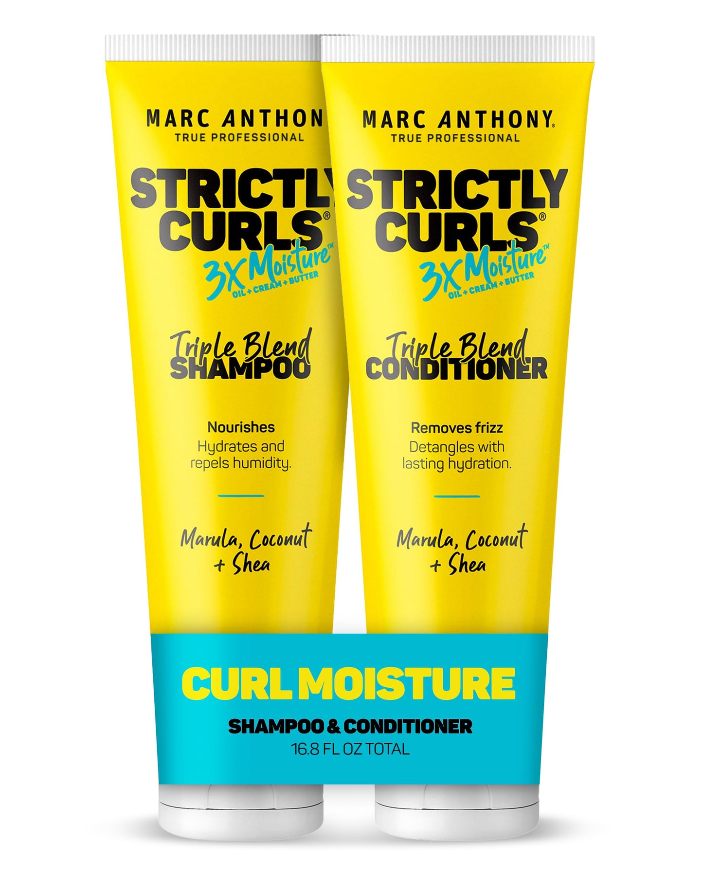 Marc Anthony Strictly Curls 3x Moisture Deep Shampoo & Conditioner for Curl Defining & Anti Frizz - Shea Butter, Marula Oil, Aloe & Coconut Oil