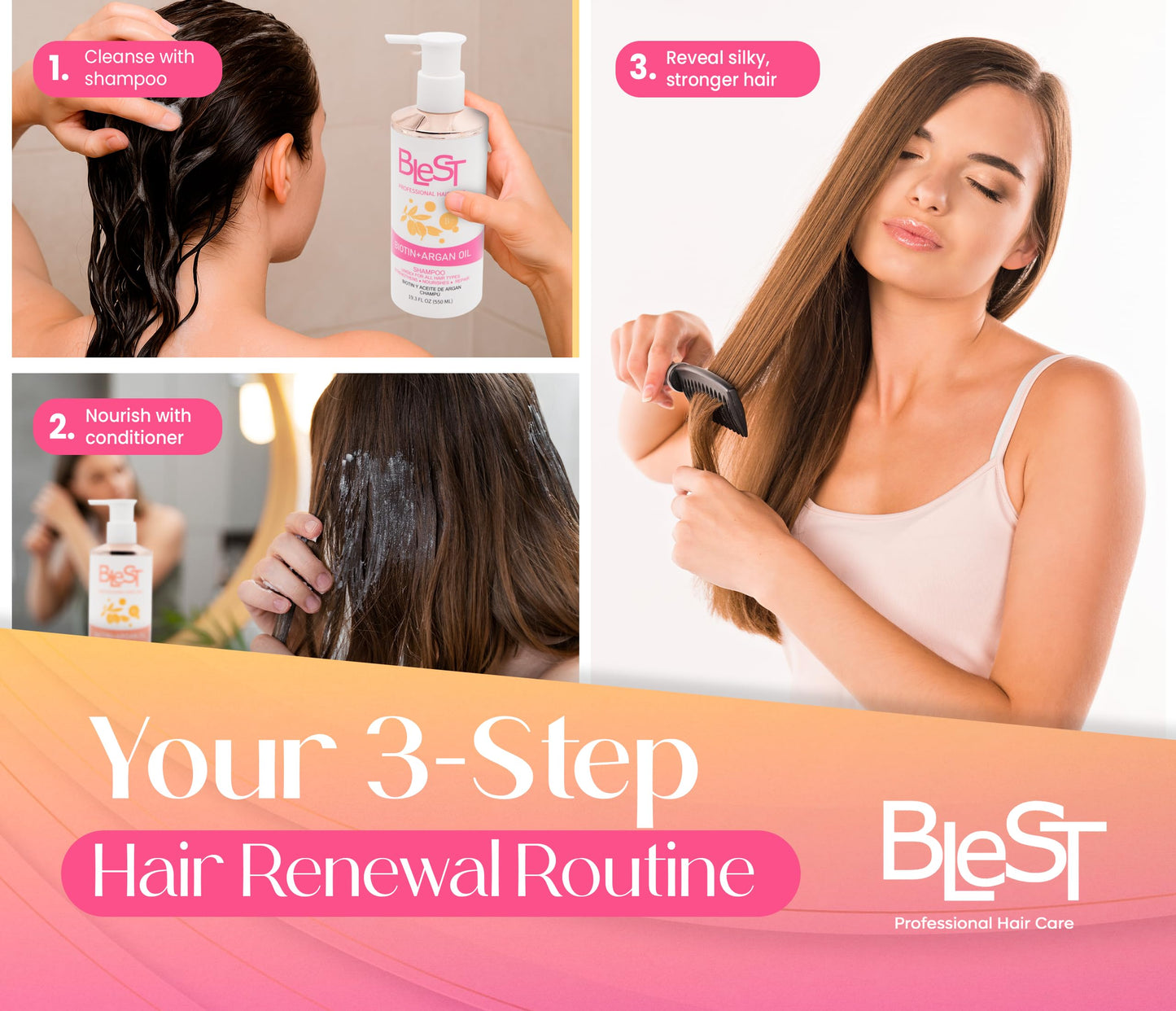 BLEST PROFESSIONAL HAIR CARE Biotin + Argan Oil Shampoo and Conditioner Set - Hair Growth Shampoo for Stronger, Thicker Hair - Organic Shampoo