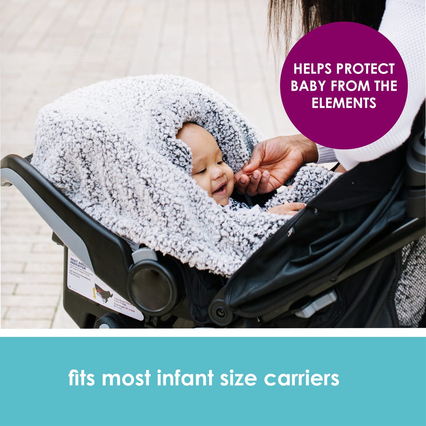 JJ Cole Winter Baby Car Seat Cover - Winter Car Seat Cover for Baby Seat or Stroller - Infant Car Seat Covers with Warm Sherpa Lining - Cuddly Gray