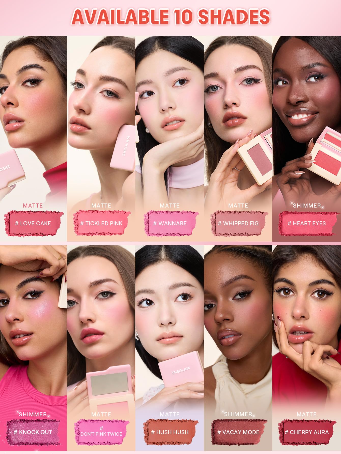 SHEGLAM Dream Touch Blush Shimmer Finish Blends Seamlessly Lightweight, Smooth, Blendable, Long-lasting Powder Blush-020 Knock Out