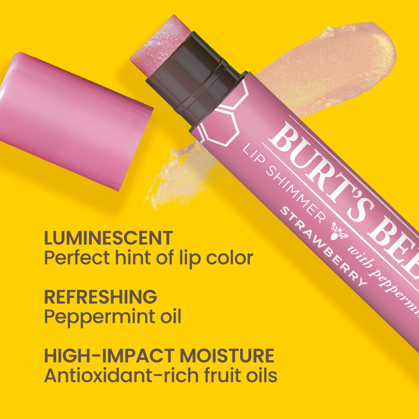 Burt's Bees 100% Natural Moisturizing Lip Shimmer, Strawberry - 1 Tube