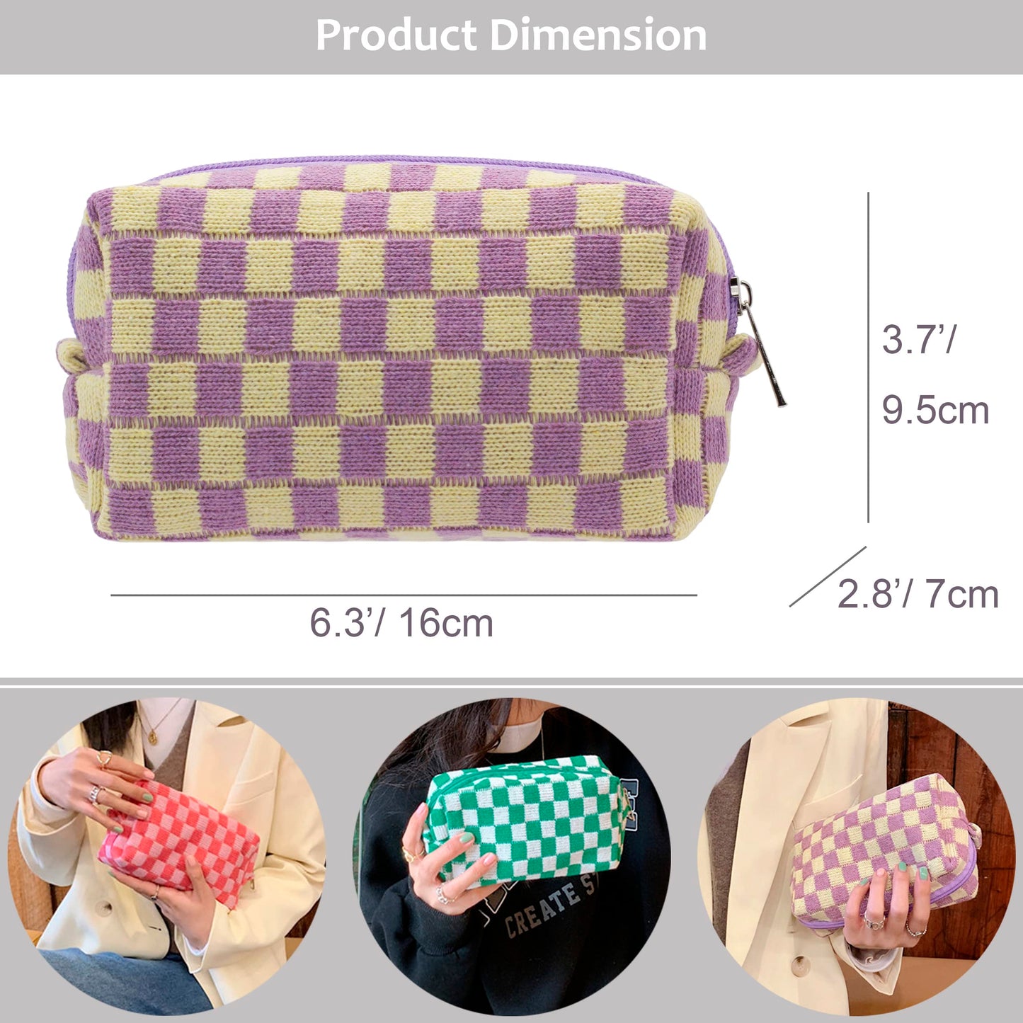PAZIMIIK Checkered Makeup Bag for Purse Portable Zipper Make Up Pouch Small Cosmetic Case for Travel Accessories (Purple) Beauty and Personal Care PAZIMIIK