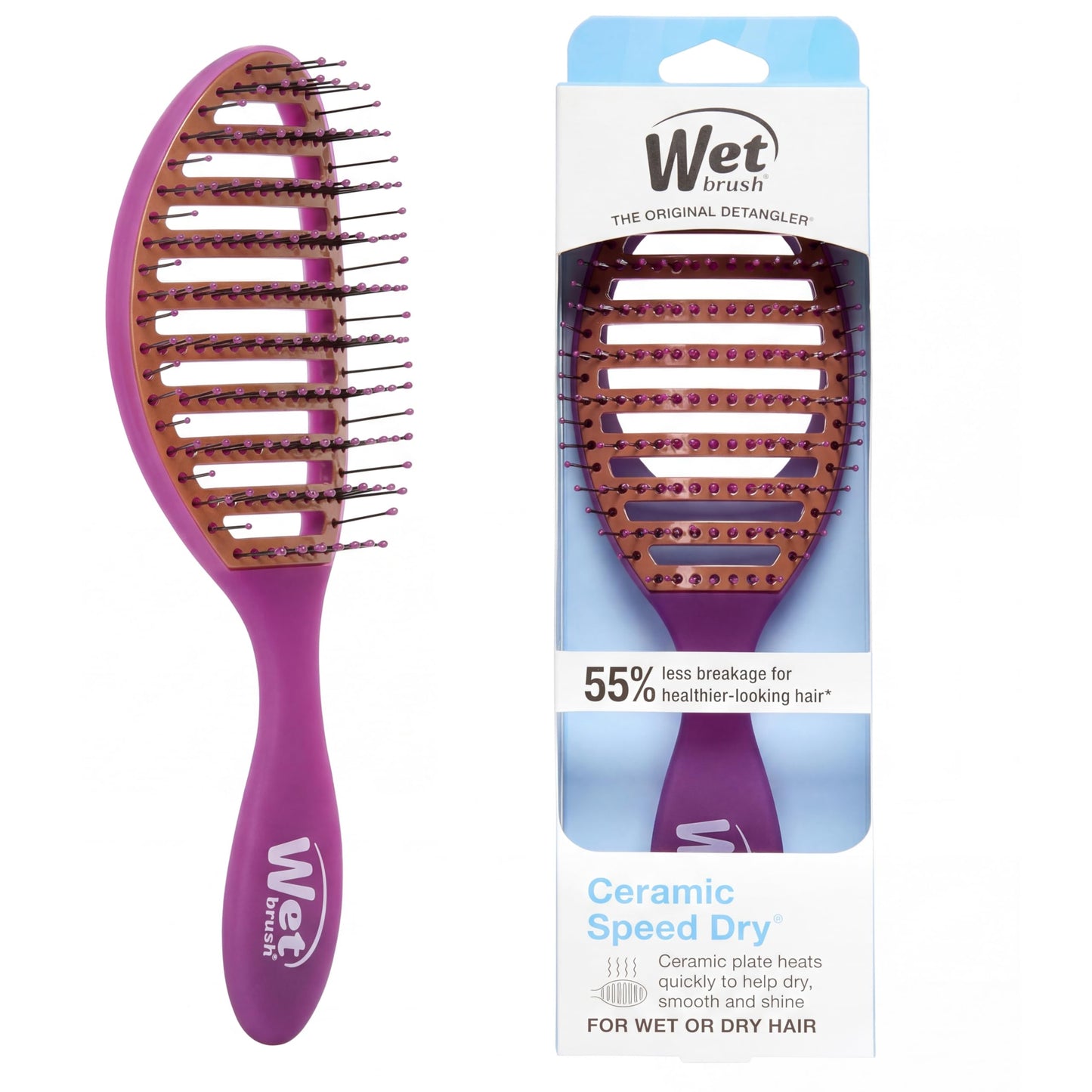 Wet Brush Ceramic Speed Dry Hair Brush, Purple - Vented Design & Soft HeatFlex Bristles for Blow-Dry Safe Styling - Ergonomic Handle for Pain-Free Beauty and Personal Care Wet Brush