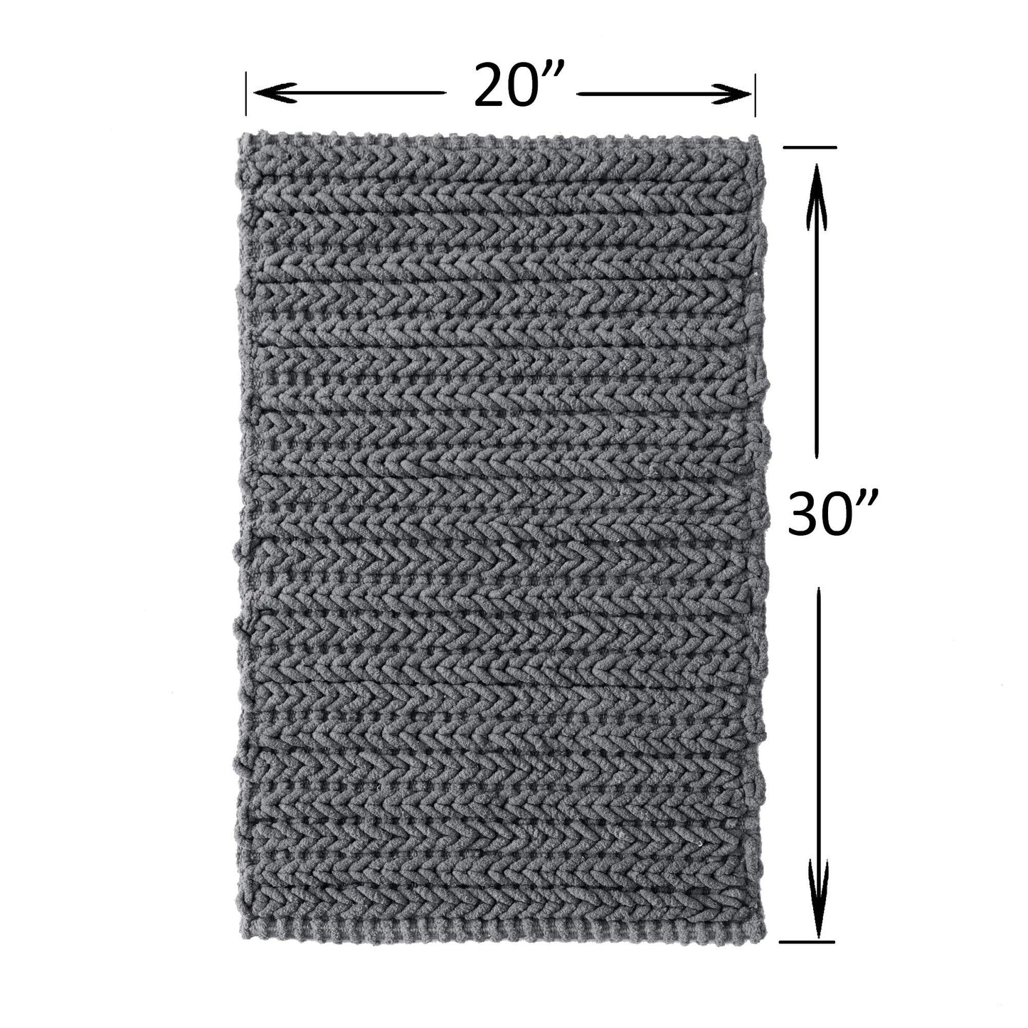 Madison Park Lasso 100% Cotton Chenille Chain Woven Stitch Bathroom Rug - Non Slip - Absorbent, Quick Dry Bath Mat, 20x30, Charcoal