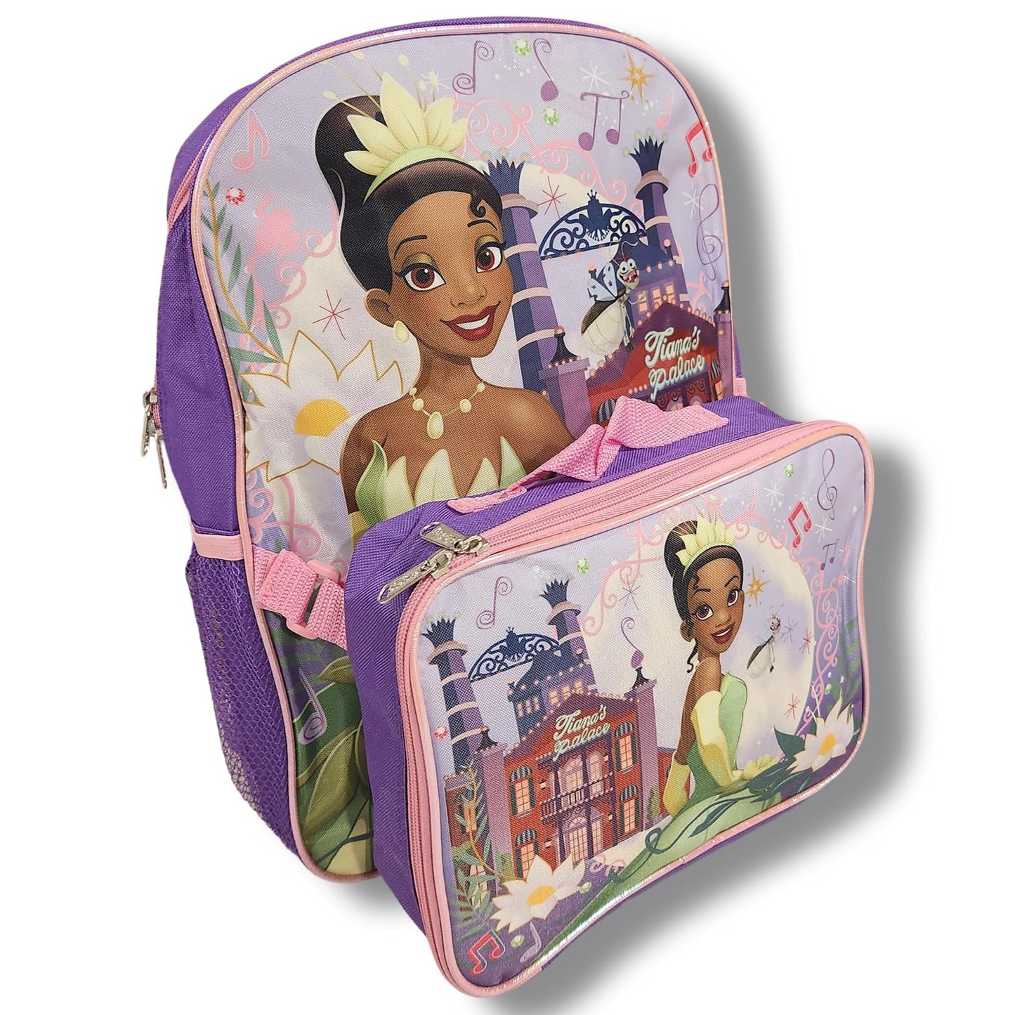 Ruz Princess Tiana Girls' Full Size 16 Inch Backpack with Detachable Lunch Box