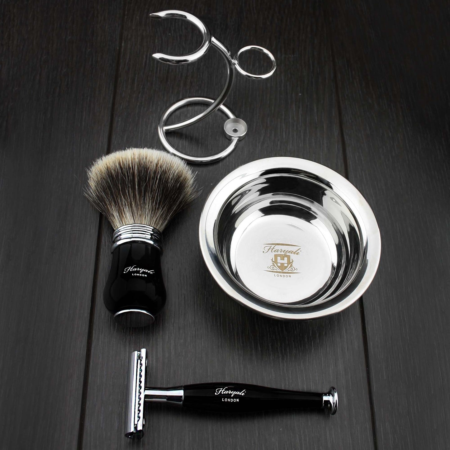 Ready to Use 4 Pcs Men's Shaving Set with Double Edge Safety Razor, Sliver Tip Badger Hair Brush, Stand and Steel Soap Bowl Beauty and Personal Care Haryali London