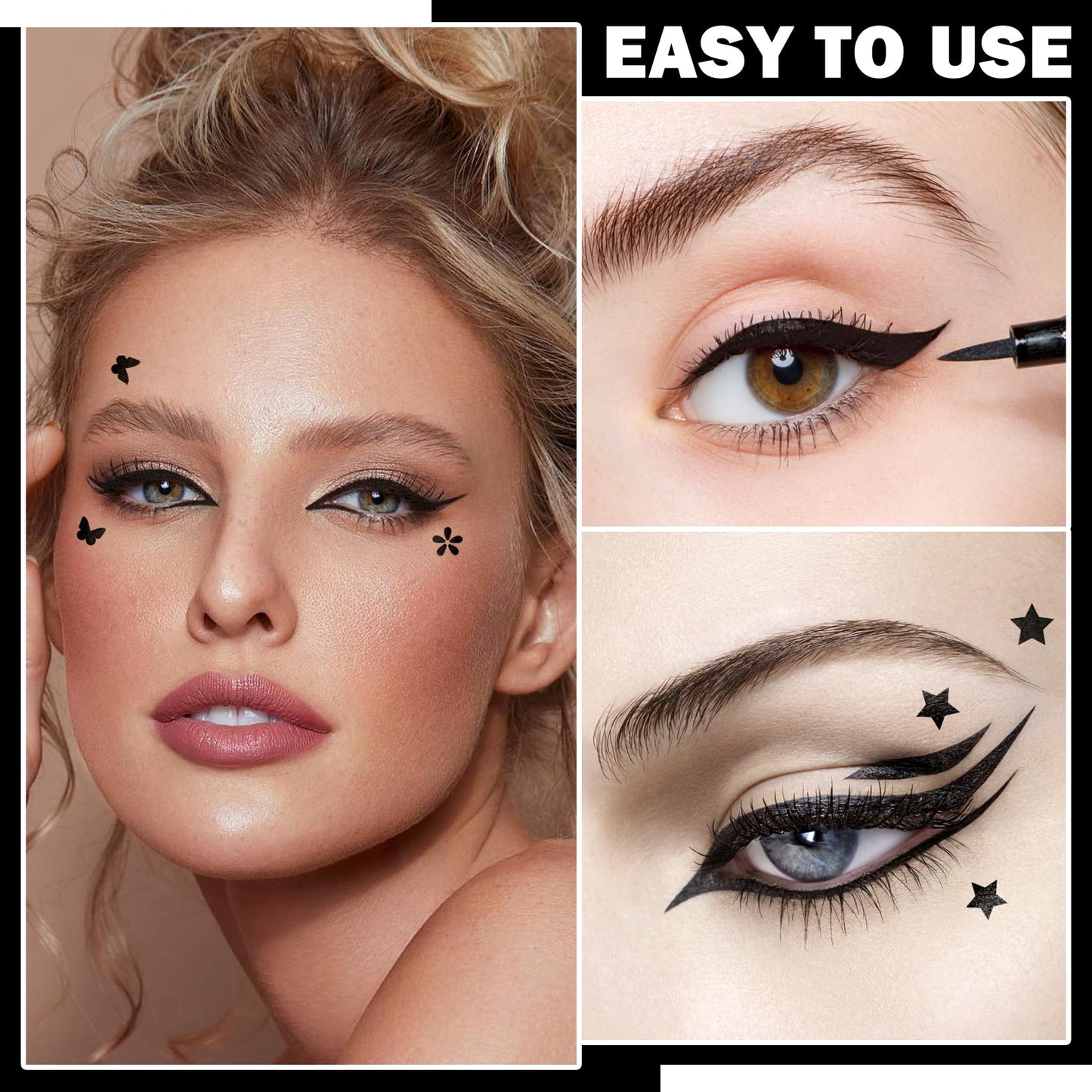 5 PCS Black Liquid Winged Eyeliner Stamp Pen Makeup Tools,Double-side Eyeliner Stamps Pencil Set,Waterproof & Long Lasting Smudgeproof Eye Liner