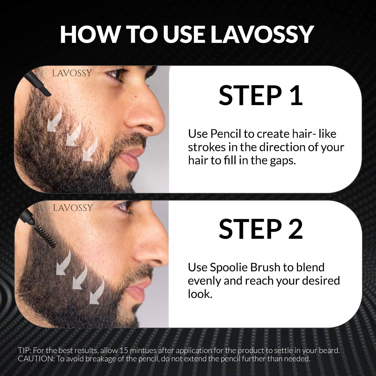 LAVOSSY Beard Pencil Filler for Men - Long Lasting and Easy to Use Beard Pen with blending brush results in a sleek & natural look, Water/Sweat Proof