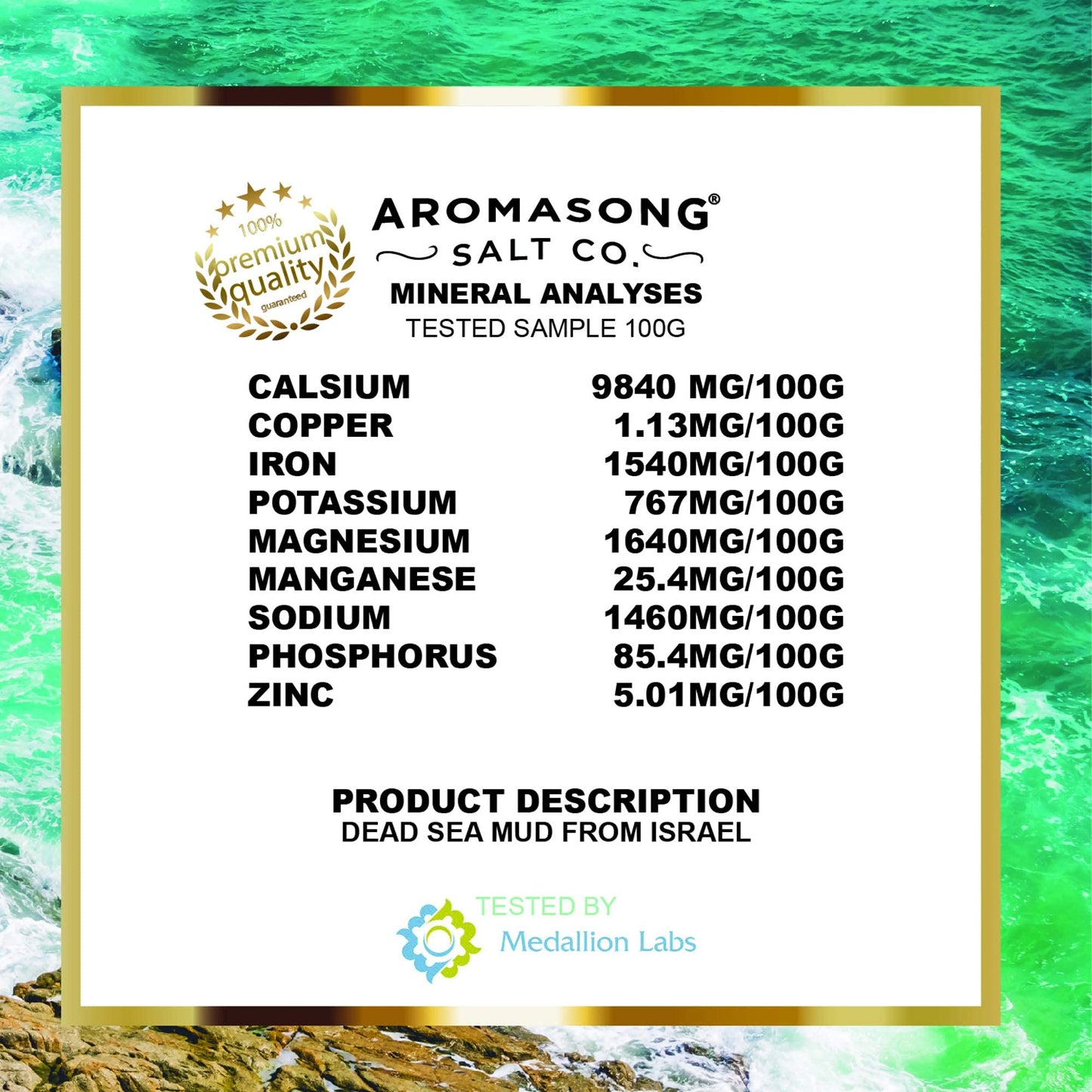 Aromasong 100% Pure Dead Sea Mud Mask - 5 Minute Mask - No Ingredients Added - for Face & Skincare - Blackhead Remover - Anti-aging - Pore Minimizer