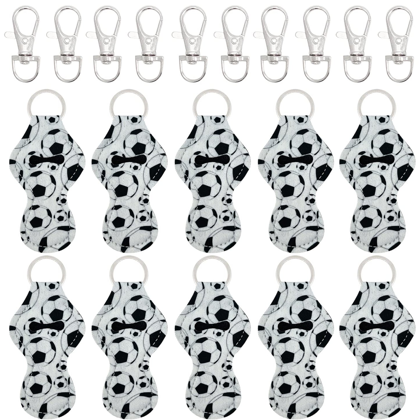 allydrew 10 Pack Chapstick Holder Keychain, Keyring for Lip Balm Lip Gloss Lipstick with 10 Pieces Metal Keyring Clasps, Soccer