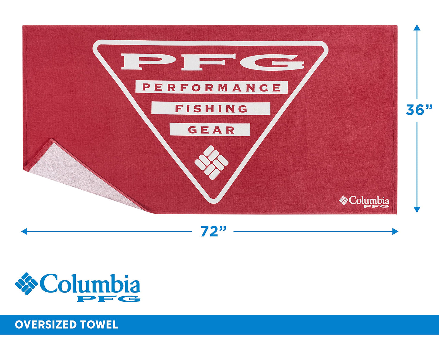 Columbia PFG Beach Towel - 100% Organic Cotton - Low Lint - Color Safe for Beach and Pool - Fade Resistant - 36 X 72 Inches - Sunset Red