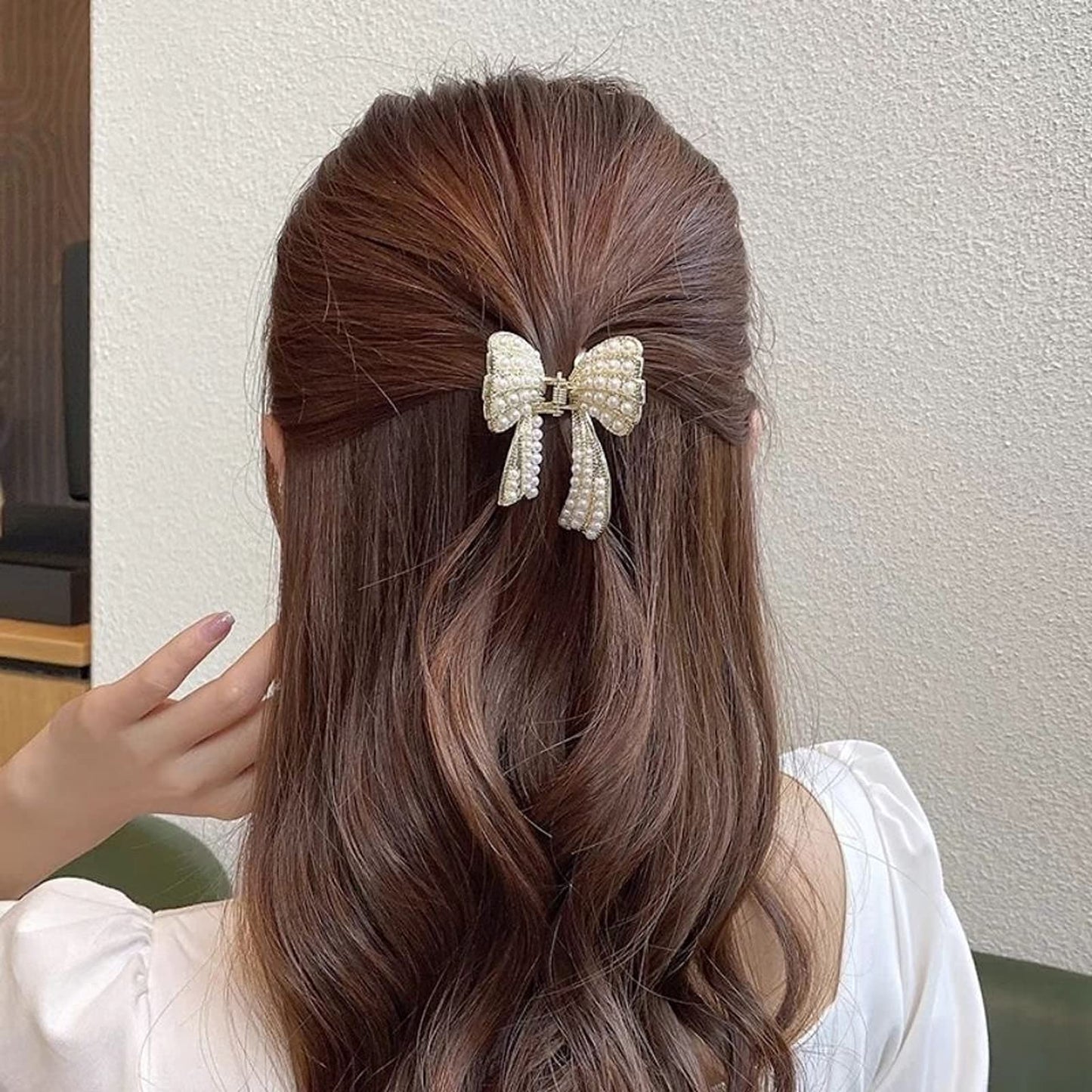 Pearl Hair Clip Butterfly Hair Barrette Elegant Metal Retro Hairpin for Women Girls(Open Shape Claw Clip, Gold)