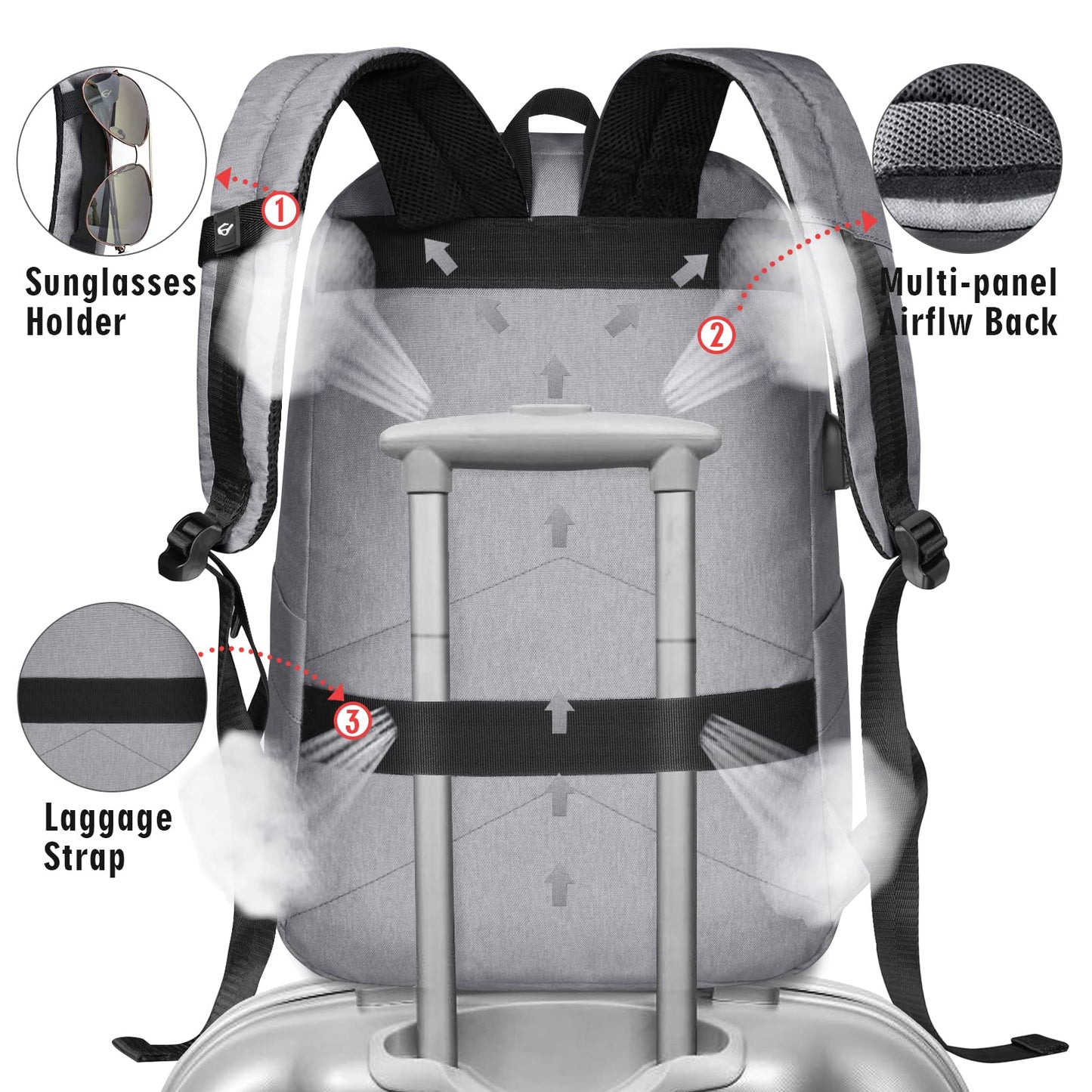 ZOMAKE Travel Laptop Backpack Water Resistant Anti-Theft Bag with USB Charging Port and Lock 14/15.6Inch Computer Business Backpacks Gift for Men Women(15.6 IN,A-Light Grey)