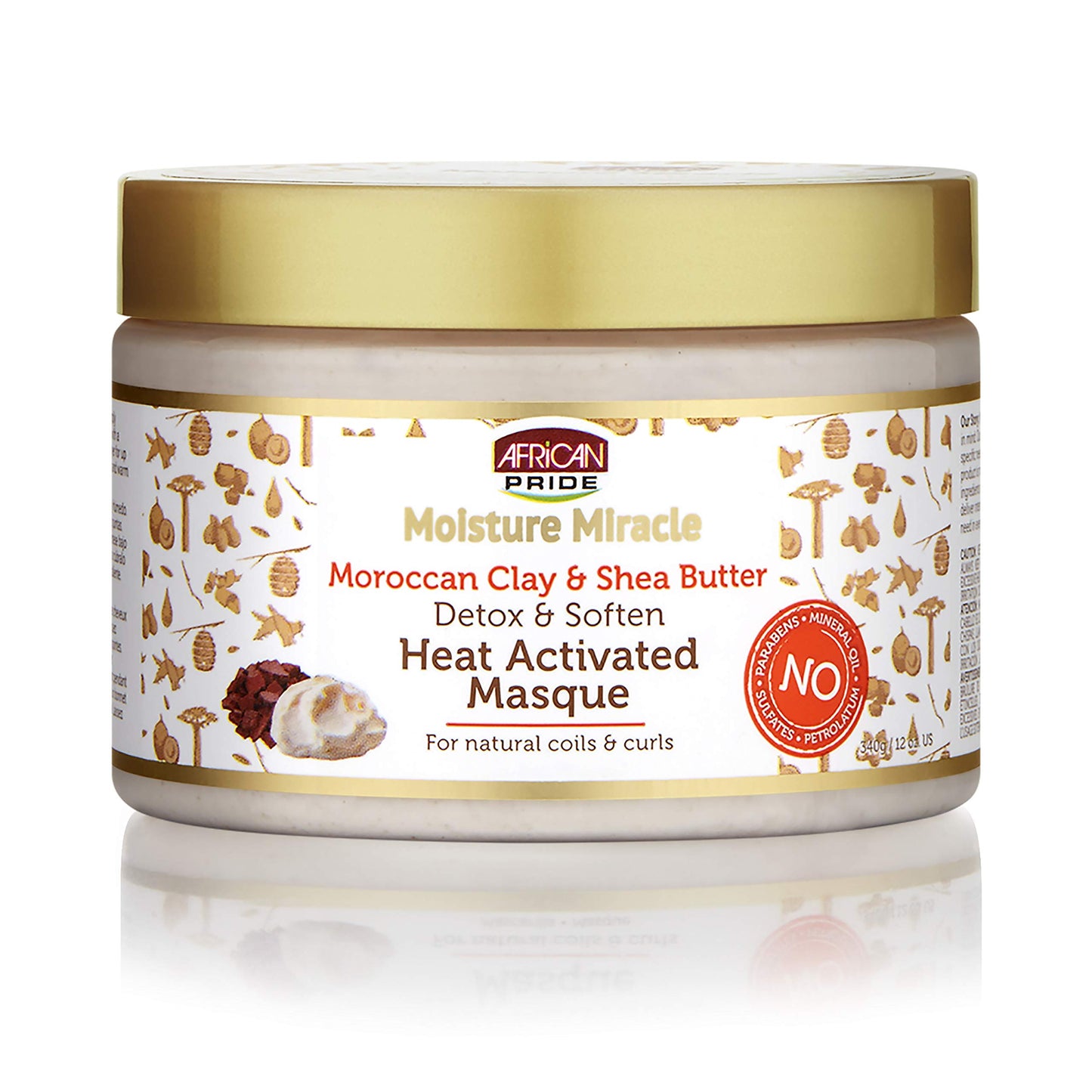 African Pride Moisture Miracle Moroccan Clay & Shea Butter Heat Activated Masque - For Natural Coils & Curls, Detoxes & Softens, Removes Impurities