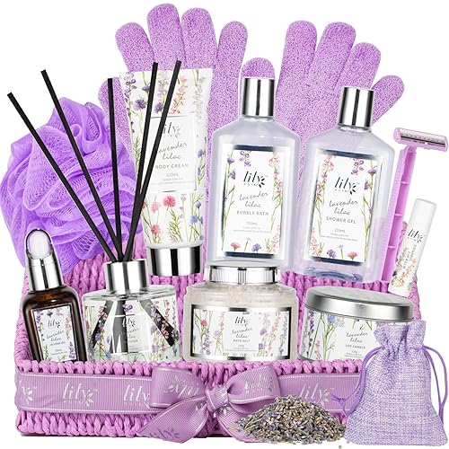 Mothers Day Gifts for Women - 15-Piece Lavender Bath and Body Gift Basket Set for Women, Spa Gift Basket, Bath Set | Birthday, Valentines Day Gifts