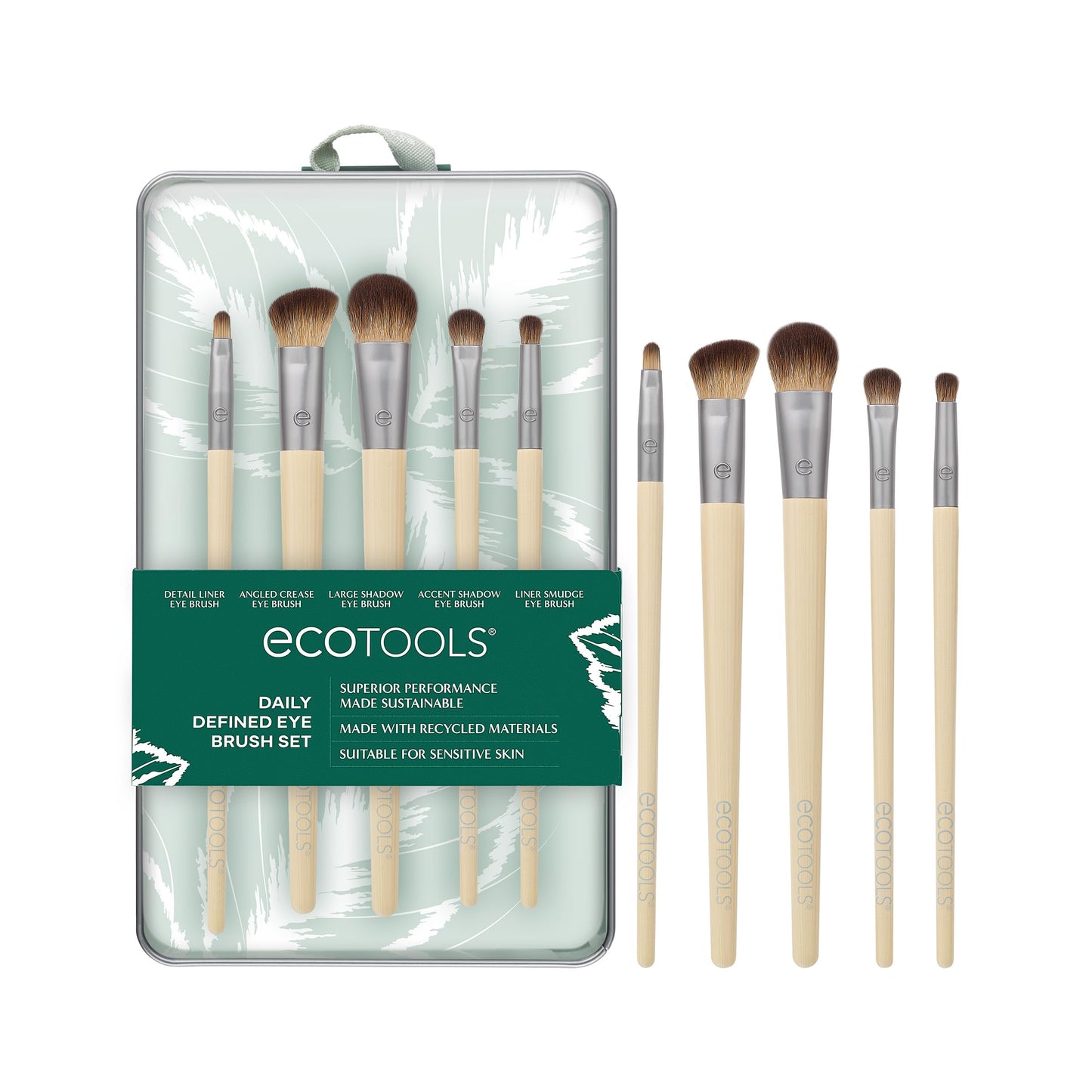 EcoTools Daily Defined Eye Brush Kit, Makeup Brushes For Liquid, Powder, & Cream Eyeshadow & Eyeliner Application, Eco-Friendly Eye Brushes, Synthetic