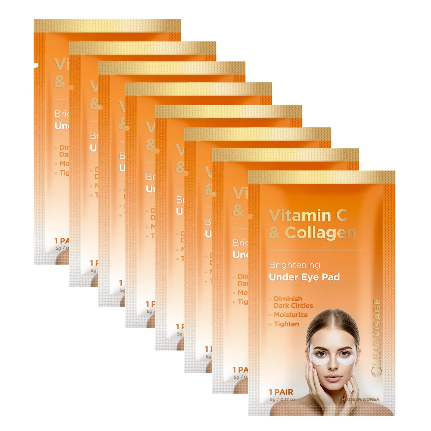 Clear Visage Vitamin C & Collagen Under Eye Patches - Dark Circles & Puffiness Reducer - Hydrating Anti-Aging Pads For Wrinkles - Dermatologist Tested