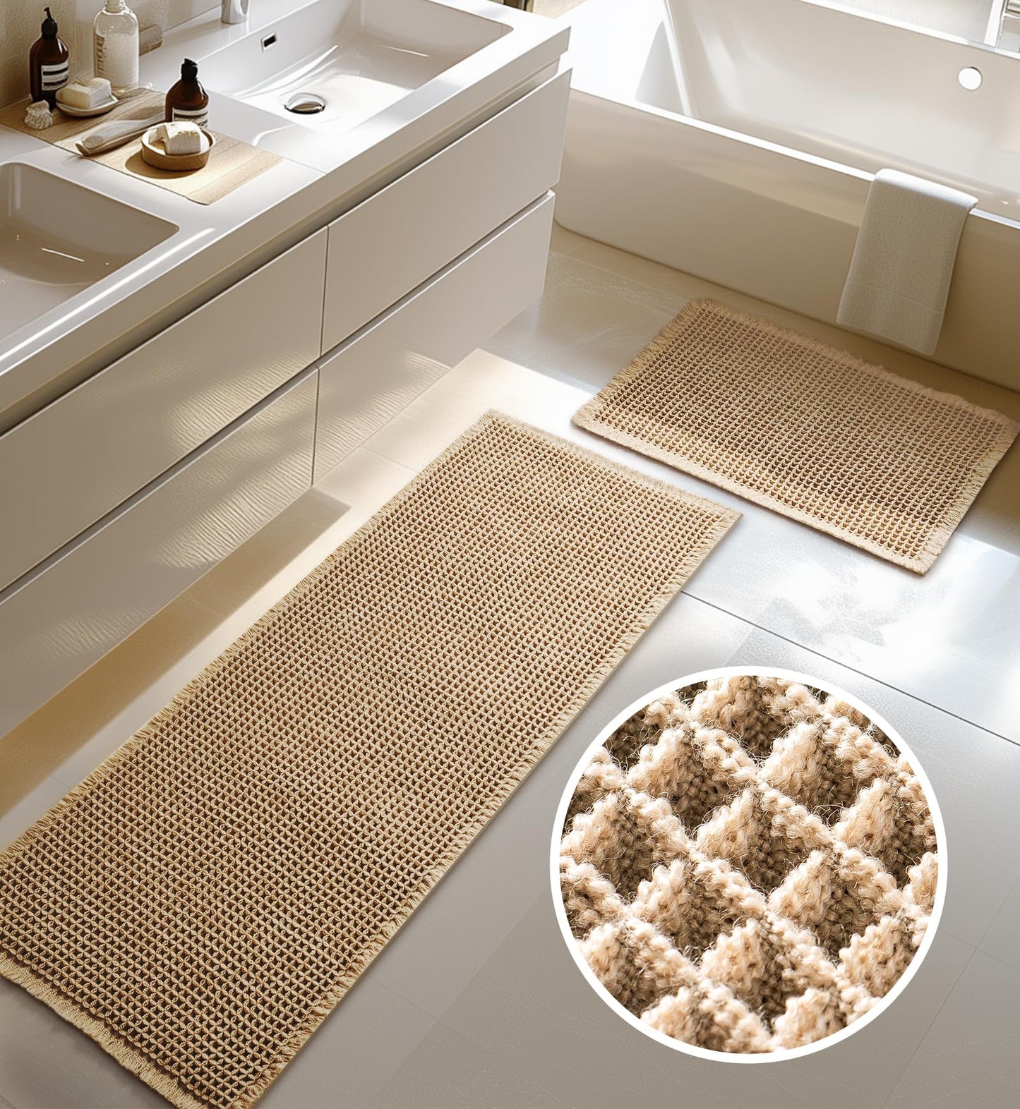 Furicher Large Waffle Bath Mat Set, Non Slip Bath Rug Set, Ultra Absorbent Bath Mats for Bathroom Decor, Extra Soft Floor Bathroom Rugs Sets 2 Piece…