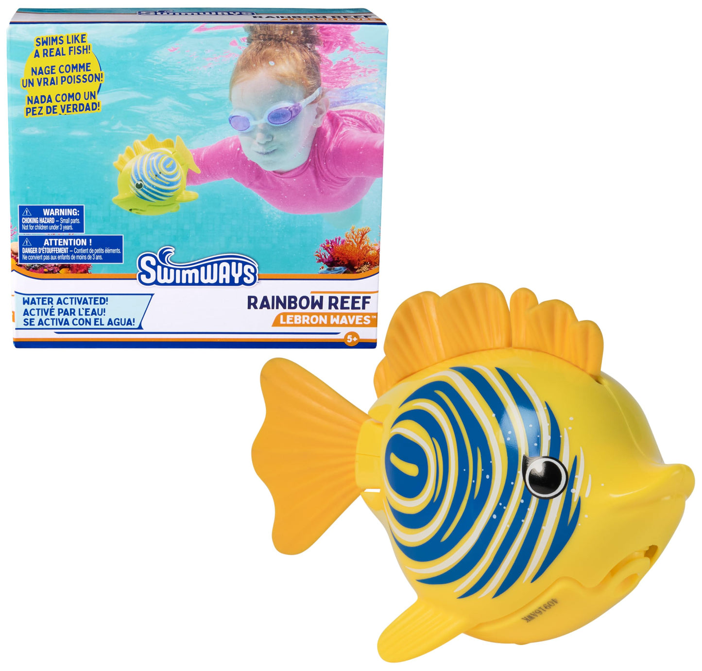 SwimWays Rainbow Reef Fish Toy, Kids Swimming Accessories & Water Toys, Learn to Swim Pool Toys for Kids Ages 5 & Up, Batteries Included, Lebron Waves