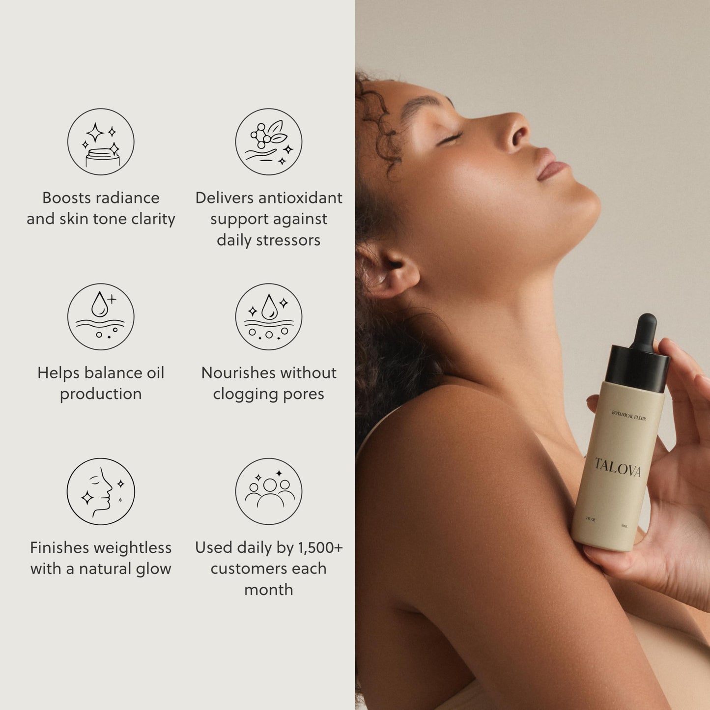 TALOVA - Botanical Elixir 2oz, Botanical Face Oil Moisturizer, Natural & Clean Anti Aging Hydrating Facial Oil with Jojoba, Vitamin E & C Serum