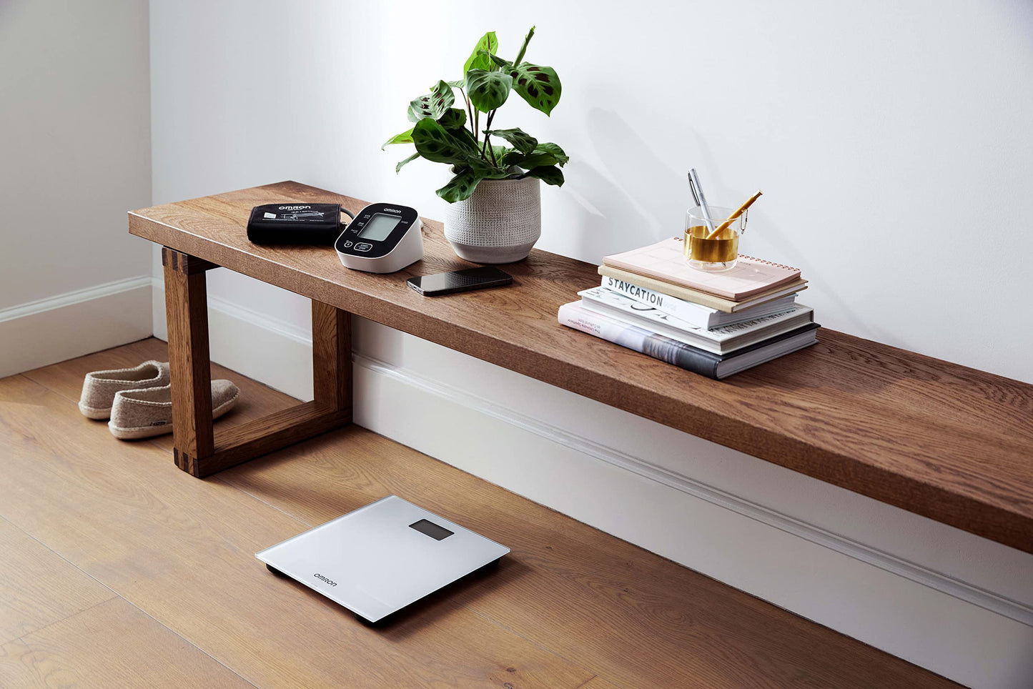 OMRON Digital Scale with Bluetooth Connectivity (SC -150) - 330 lb Weight Capacity - Use with Free OMRON Connect App - Light Gray