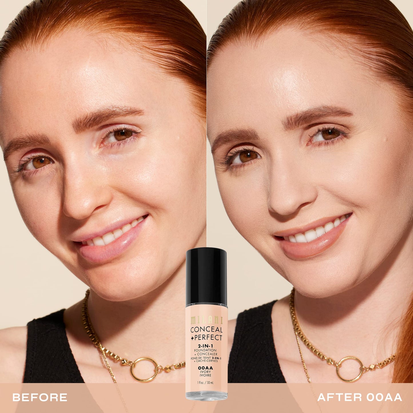 Milani Conceal + Perfect 2-in-1 Foundation + Concealer for a Flawless Complexion, Under Eye Corrector, Cover Redness and Imperfections, Waterproof