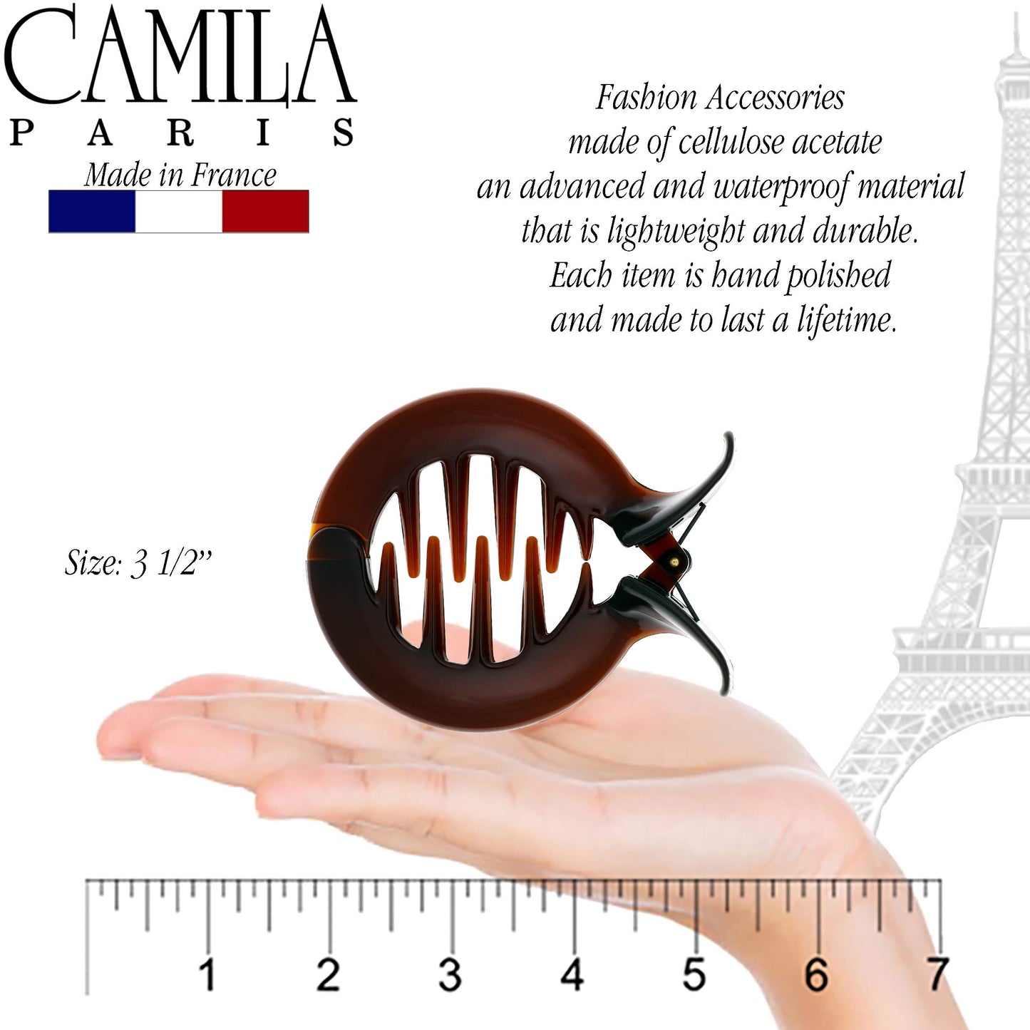 Camila Paris CP1362 French Hair Clip for Women, Girls Round Fish Hair Claw Clips Ponytail Holder Fashion Durable and Styling Hair Accessories
