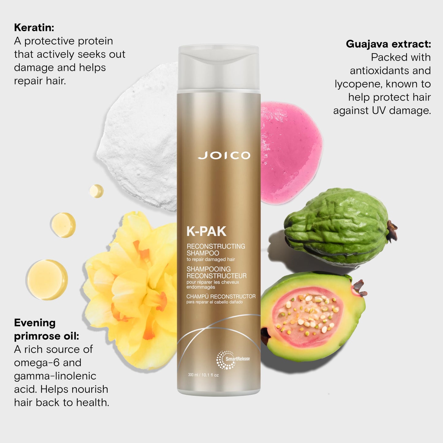 Joico K-PAK Daily Reconstructing Shampoo | For Damaged Hair | Repair & Prevent Breakage | Boost Shine | With Keratin & Guajava Fruit Extract | 10.1 Fl