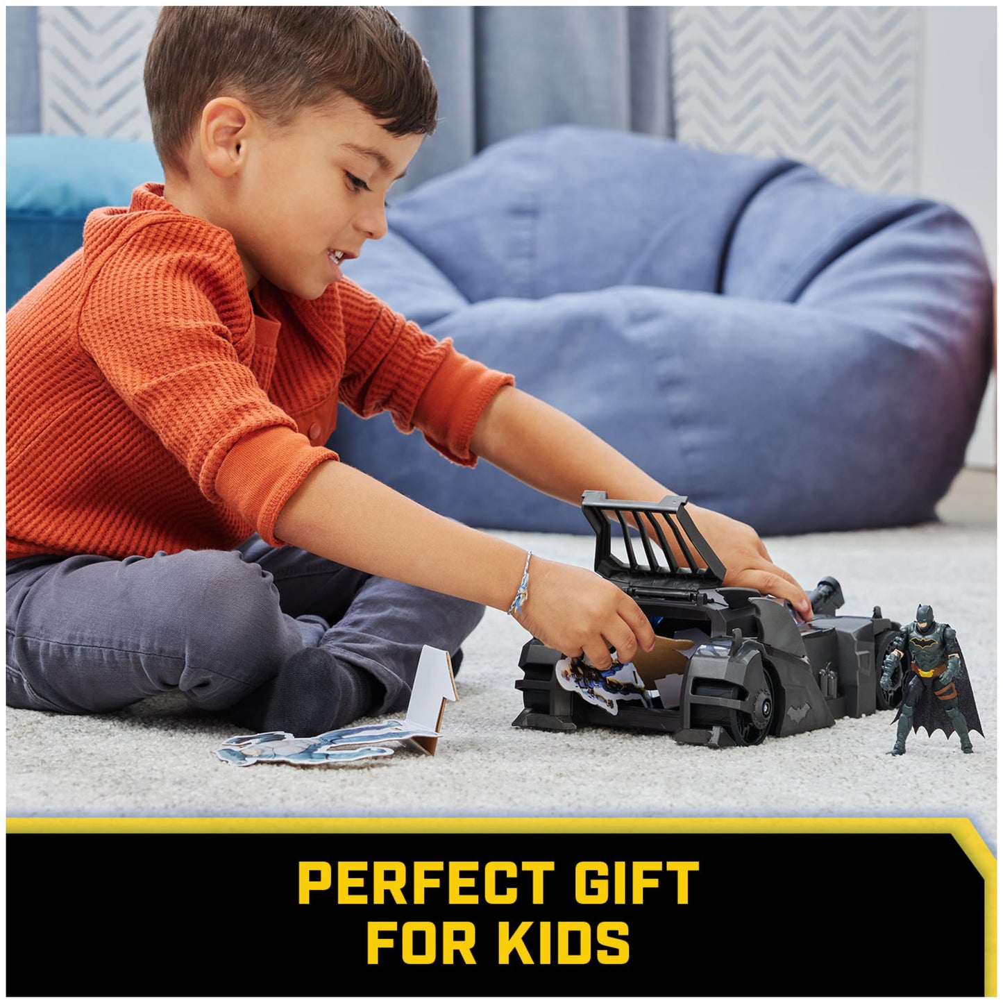 DC Comics Crusader Batmobile Playset – Includes Exclusive 4" Batman Figure & 3 Super-Villain Paper Figures, Kids Ages 4+