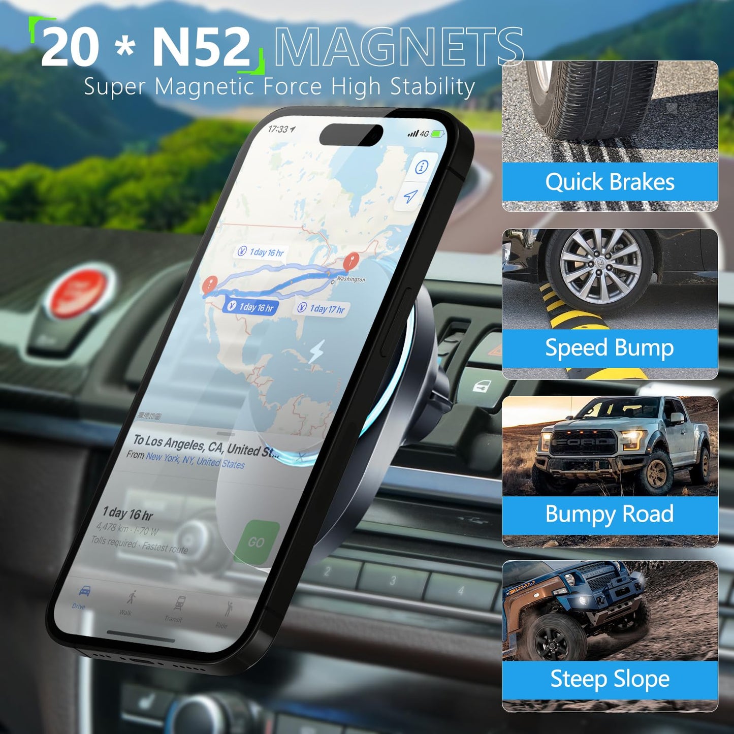 CLEC for BMW 5 Series 2011-2016 Magnetic Wireless Car Charger Phone Holder Mount Custom Fit for BMW 5 Series 2011-2016 15W Fast Charging Car Phone…