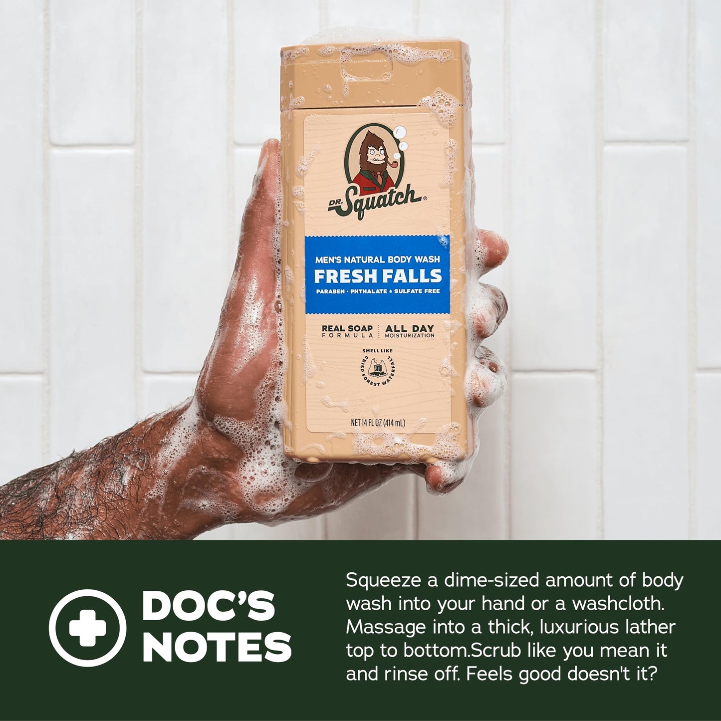 Dr. Squatch NEW Body Wash for Men with Nourishing, Natural Ingredients | No Paraben, Phthalate, Sulfate | All Day Moisture | Long Lasting Scent | Pine
