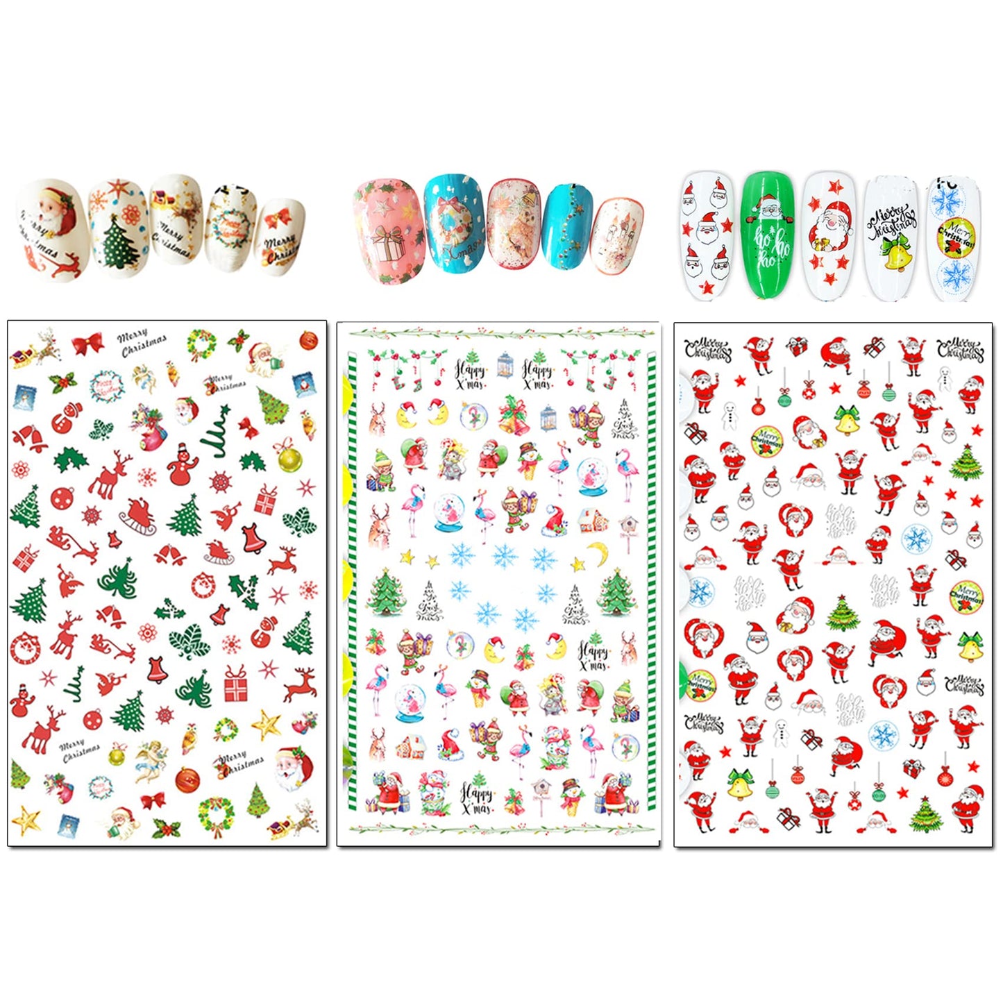 TailaiMei 15 Sheets Christmas Nail Stickers, 7 Sheets Nail Wrap Stickers and 8 Sheets Nail Decals Stickers, Full Wraps Strips and Self-Adhesive Set