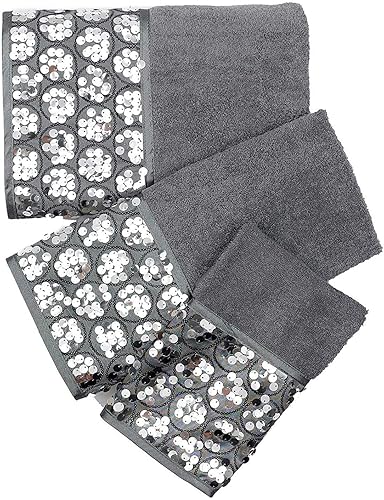 Popular Bath Sinatra Modern 3-Piece Bathroom Towel Set - Bath, Hand, and Wash Towels - Luxury Contemporary Decor With Bling Mosaic Glass Silver…