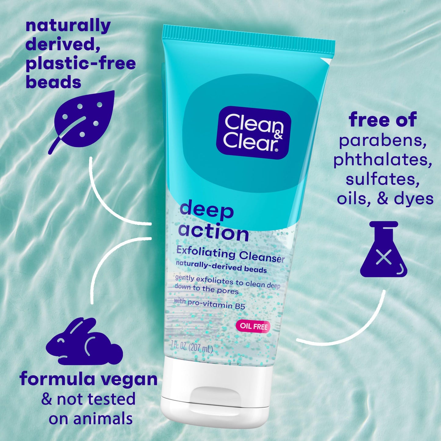 Clean & Clear Deep Action Exfoliating Facial Cleanser, Scrub & Face Wash, Pro-Vitamin B5, Lactic & Glycolic Acids, Oil-Free Gentle Daily Exfoliator