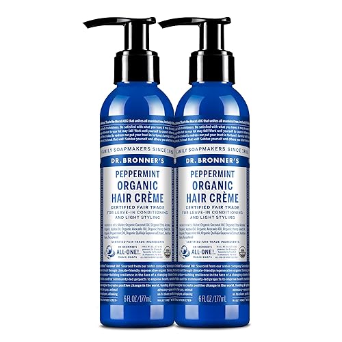 Dr. Bronner's - Organic Hair Crème (Peppermint, 6 Ounce, 2-Pack) - Leave-In Conditioner and Styling Cream, Made with Organic Oils, Hair Cream Supports
