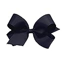 Wee Ones Girls' Plain Wrap Classic Grosgrain Hair Bows on a WeeStay No-Slip Hair Clip, Handmade, Large, Navy