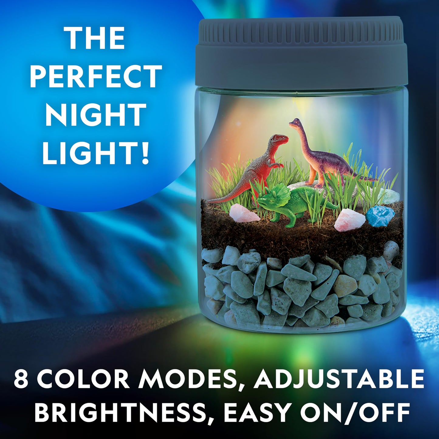 National Geographic Dinosaur Terrarium Kit – Light-Up Multicolor Dino Habitat with Real Plants, Science Kit & Educational Dinosaur Toys for Kids