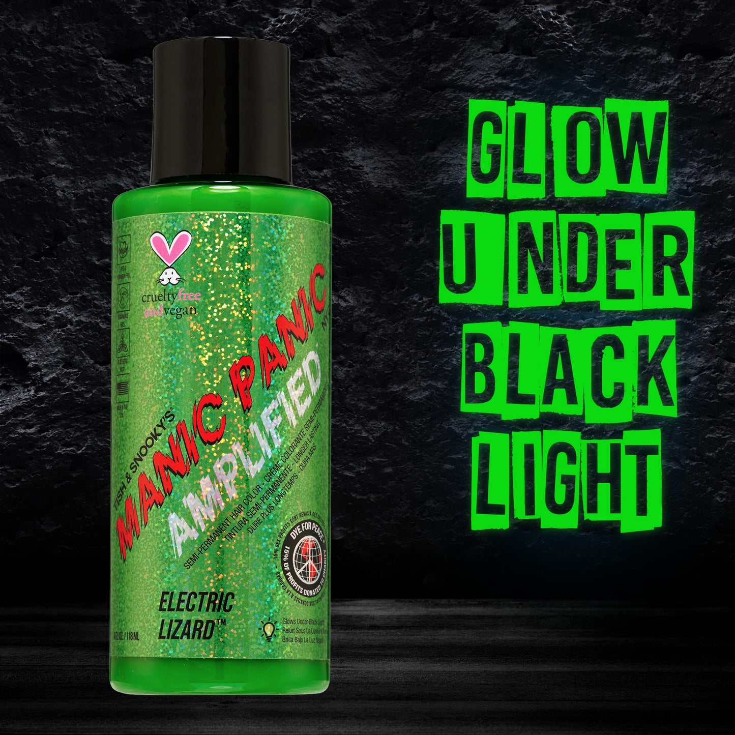 MANIC PANIC Electric Lizard Hair Color - Amplified - Semi Permanent Hair Dye - Bright Neon Green Hair Color - Glows In Blacklight - Vegan, PPD