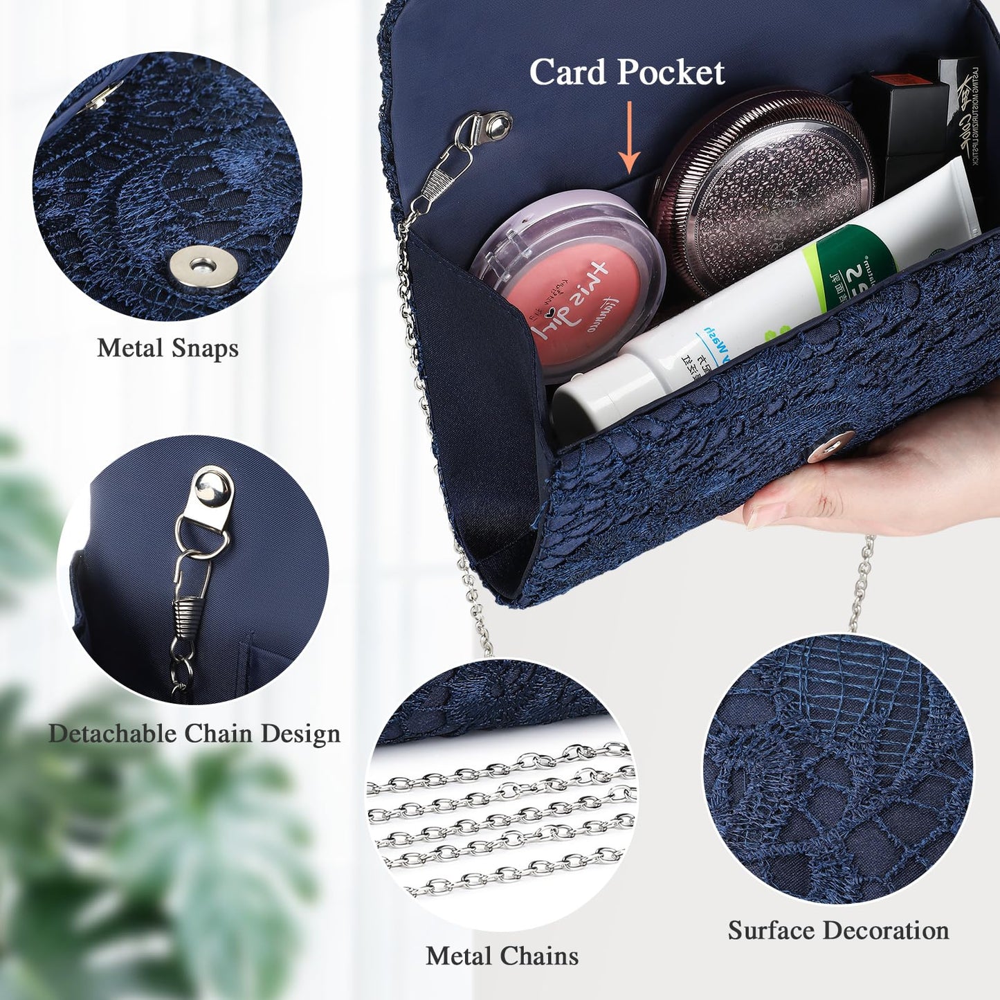 UBORSE Lace Clutch Purses for Women Royal Blue Floral Evening Bag Envelope Formal Clutch Bag Party Prom Cocktail Purses