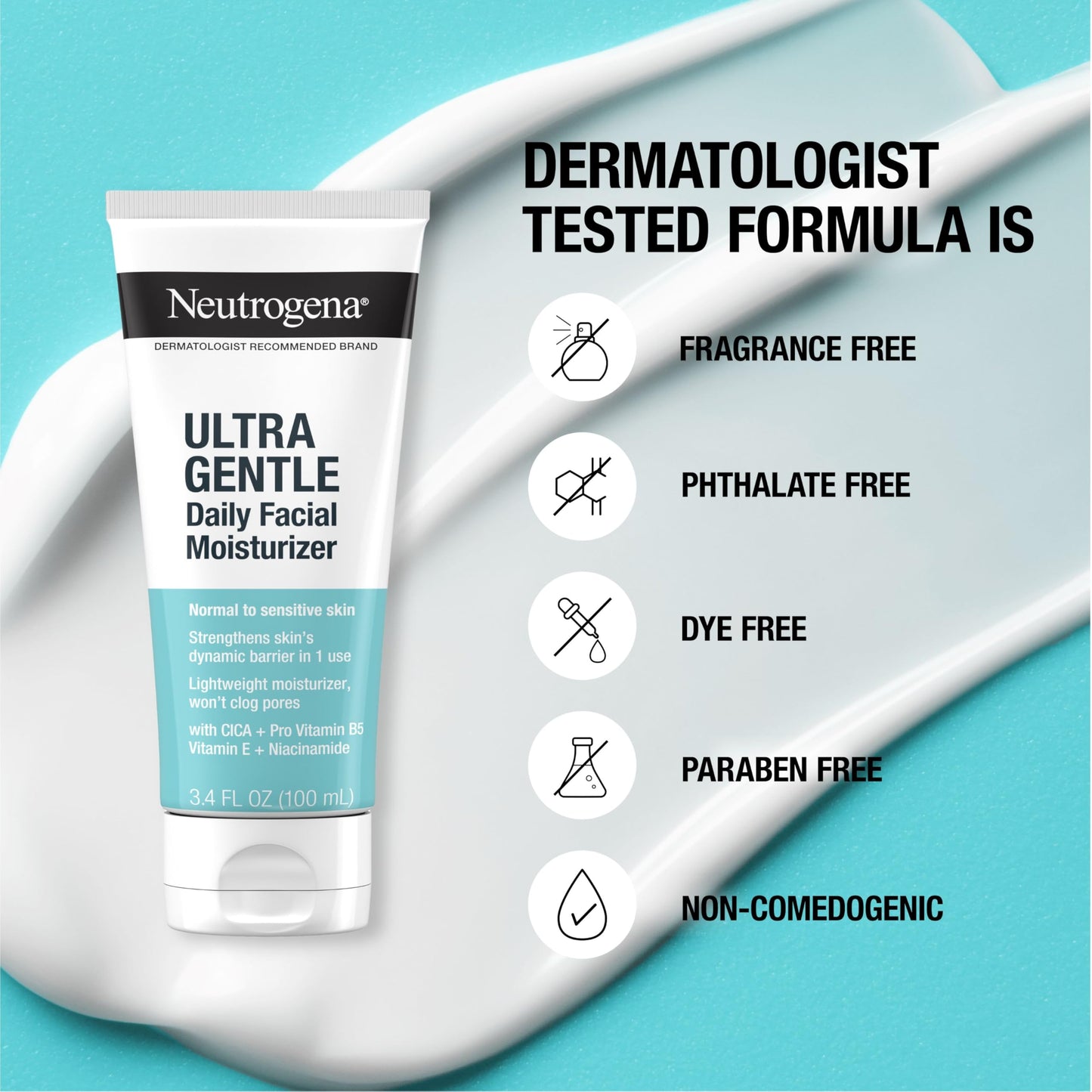 Neutrogena Fragrance Free Daily Facial Moisturizer, Face & Neck Moisturizer for Sensitive Skin with Vitamin B3, Pro-Vitamin B5 & Vitamin E Supports