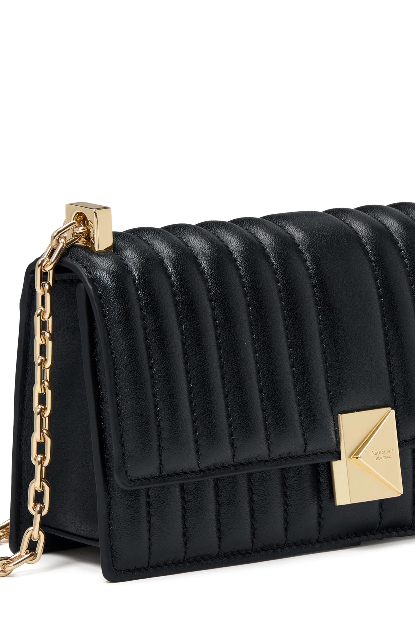 kate spade new york Deco Quilted Leather Mini Flap Chain Crossbody, Black