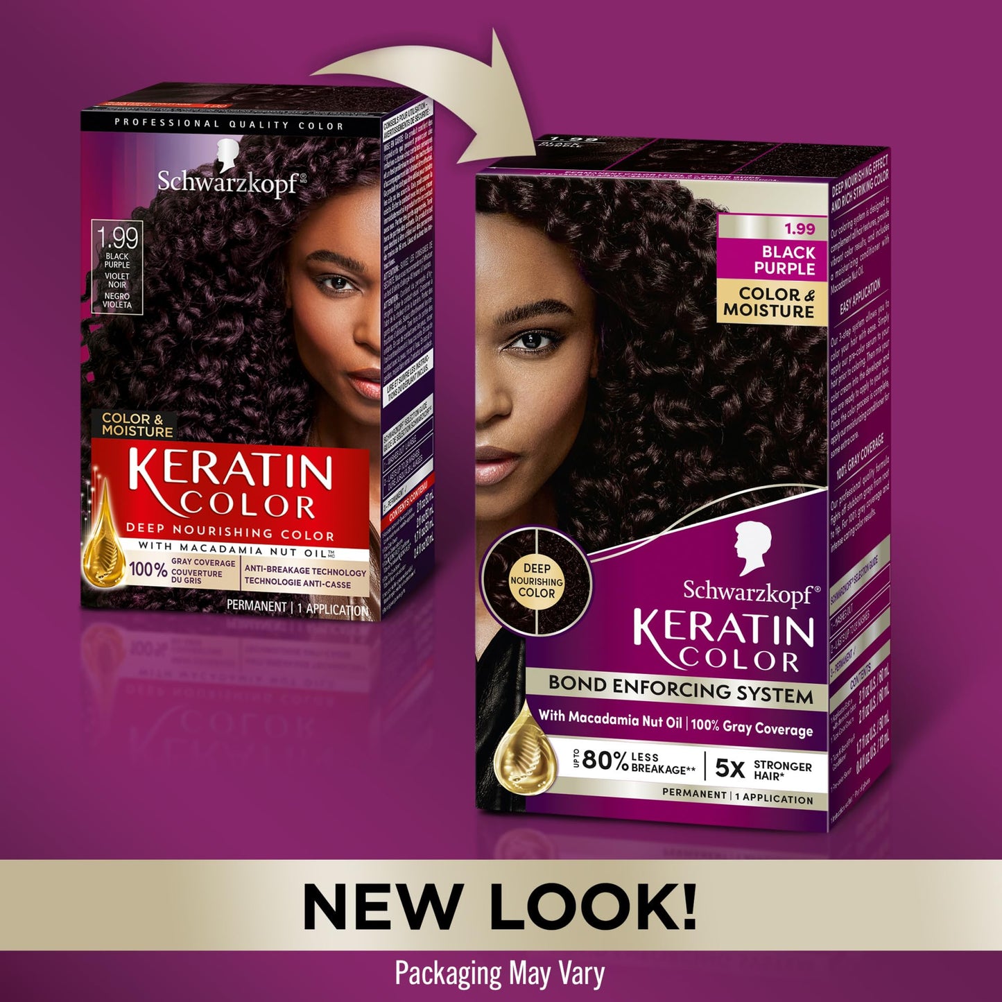 Schwarzkopf Keratin Color Permanent Hair Color, 1.99 Black Purple, 1 Application - Professionally Inspired Permanent Hair Dye, for up to 80% Less